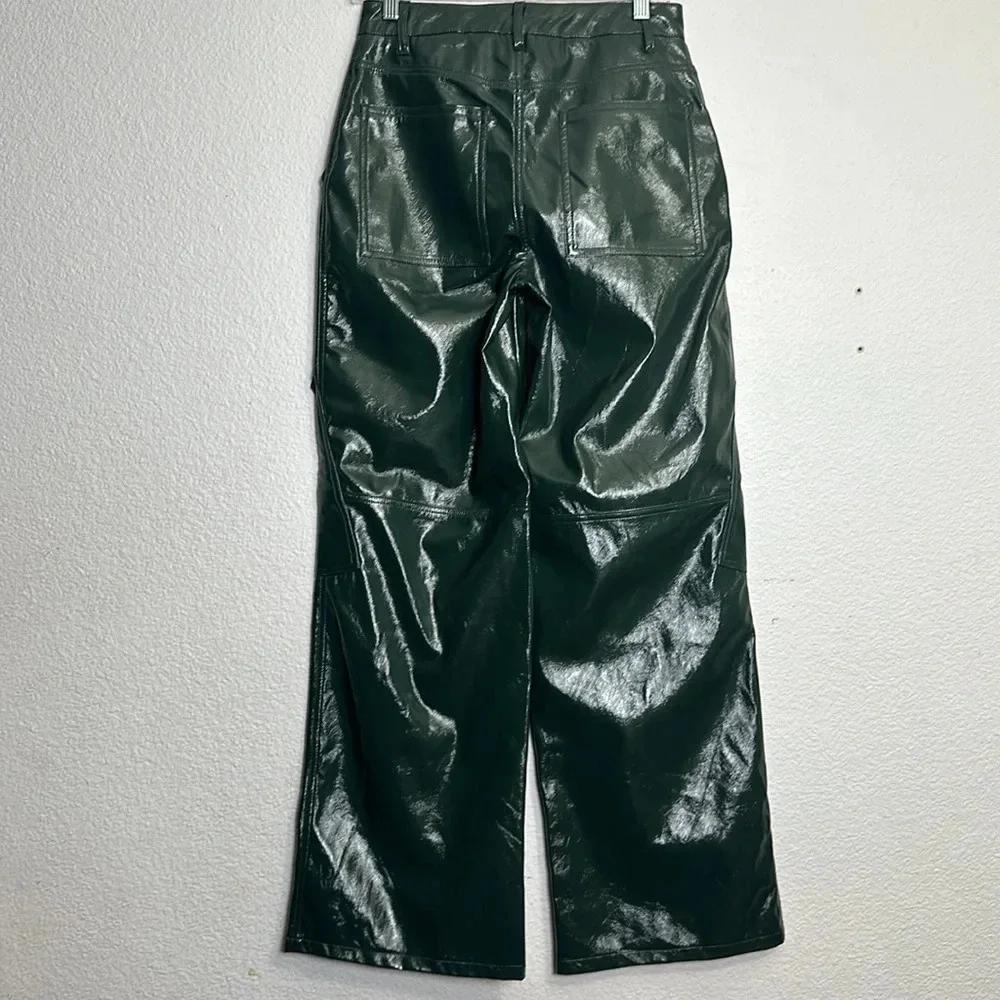 AFRM Wynn Wide Leg Pants Faux Leather Womens Size 25 High Waist Dark Green